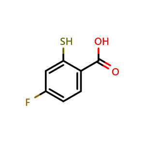 Chemical structure of 4-Fluoro-2-mercaptobenzoic acid , CAS 81223-43-0, AChemBlock AD251803