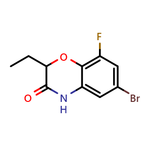 Chemical structure of 6-Bromo-2-ethyl-8-fluoro-2H-benzo[b][1,4]oxazin-3(4H)-one , CAS 1267309-67-0, AChemBlock AD251807