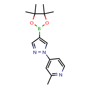 Chemical structure of 1-(2-Methyl-4-pyridyl)-1H-pyrazole-4-boronic acid pinacol ester , CAS 1402240-29-2, AChemBlock AD251823