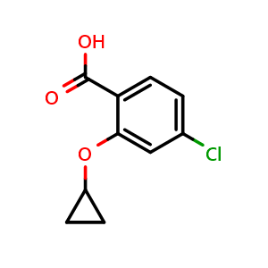 Chemical structure of 4-Chloro-2-cyclopropoxybenzoic Acid , CAS 1243448-10-3, AChemBlock AD251824