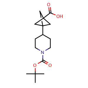 Chemical structure of 3-(1-Boc-4-piperidyl)bicyclo[1.1.1]pentane-1-carboxylic Acid , CAS 2020070-00-0, AChemBlock AD251826