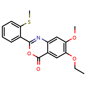 Chemical structure of 6-Ethoxy-7-methoxy-2-[2-(methylthio)phenyl]-4H-benzo[d][1,3]oxazin-4-one , CAS 1087624-28-9, AChemBlock AD251838