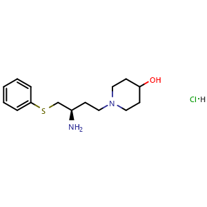 Chemical structure of (R)-1-(3-amino-4-(phenylthio)butyl)piperidin-4-ol hydrochloride , CAS 2941090-91-9, AChemBlock AD251848