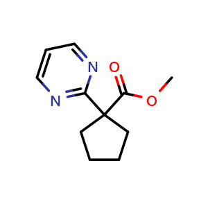 Chemical structure of methyl 1-(pyrimidin-2-yl)cyclopentane-1-carboxylate , CAS 2120834-53-7, AChemBlock AD251863