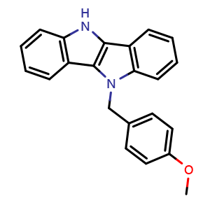 Chemical structure of 5-(4-methoxybenzyl)-5,10-dihydroindolo[3,2-b]indole , CAS 2413566-73-9, AChemBlock AD251873