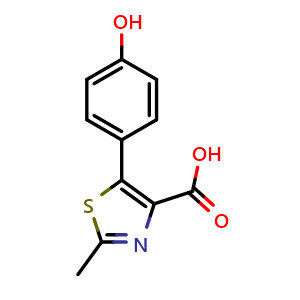 Chemical structure of 5-(4-hydroxyphenyl)-2-methylthiazole-4-carboxylic acid , CAS 1510664-05-7, AChemBlock AD251897