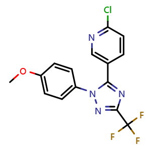 Chemical structure of 2-chloro-5-(1-(4-methoxyphenyl)-3-(trifluoromethyl)-1H-1,2,4-triazol-5-yl)pyridine , CAS 2229051-91-4, AChemBlock AD251899