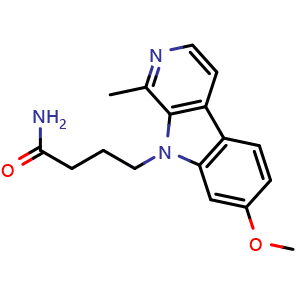 Chemical structure of 4-(7-methoxy-1-methyl-9H-pyrido[3,4-b]indol-9-yl)butanamide , CAS 2377234-80-3, AChemBlock AD251903