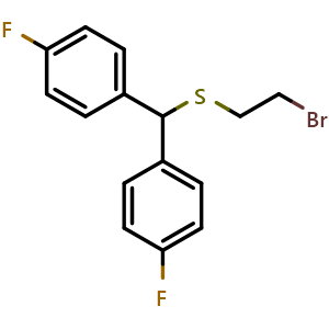 Chemical structure of (Bis(4-fluorophenyl)methyl)(2-bromoethyl)sulfane , CAS 1674403-75-8, AChemBlock AD251911
