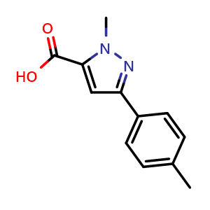 Chemical structure of 1-Methyl-3-(4-methylphenyl)-1H-pyrazole-5-carboxylic acid , CAS 1015868-55-9, AChemBlock AD251915