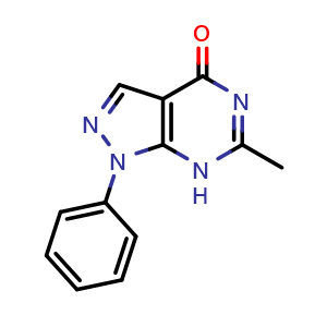 Chemical structure of 6-methyl-1-phenyl-1,7-dihydro-4H-pyrazolo[3,4-d]pyrimidin-4-one , CAS 91974-63-9, AChemBlock AD251925