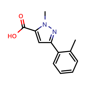 Chemical structure of 1-Methyl-3-(2-methylphenyl)-1H-pyrazole-5-carboxylic acid , CAS 1170129-59-5, AChemBlock AD251941