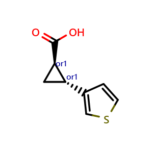 Chemical structure of trans-2-(thiophen-3-yl)cyclopropanecarboxylic acid , CAS 134198-16-6, AChemBlock AD251953