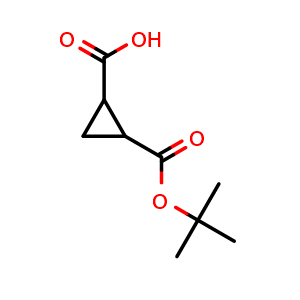 Chemical structure of 2-(tert-Butoxycarbonyl)cyclopropane-1-carboxylic acid , CAS 1378831-04-9, AChemBlock AD251954