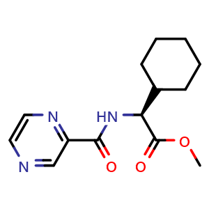 Chemical structure of (S)-methyl 2-cyclohexyl-2-(pyrazine-2-carboxamido)acetate , CAS 848777-29-7, AChemBlock AD252024