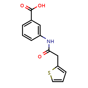 Chemical structure of 3-(2-(Thiophen-2-yl)acetamido)benzoic acid , CAS 206983-05-3, AChemBlock AD252057
