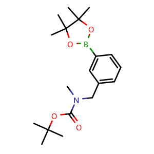 Chemical structure of tert-Butyl methyl(3-(4,4,5,5-tetramethyl-1,3,2-dioxaborolan-2-yl)benzyl)carbamate , CAS 817618-31-8, AChemBlock AD252192