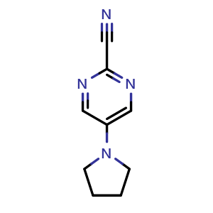 Chemical structure of 5-(pyrrolidin-1-yl)pyrimidine-2-carbonitrile , CAS 1459749-01-9, AChemBlock AD252466