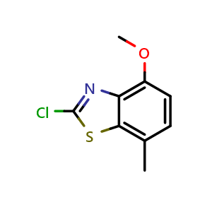 Chemical structure of 2-Chloro-4-methoxy-7-methyl-benzothiazole , CAS 108773-00-8, AChemBlock AD252710