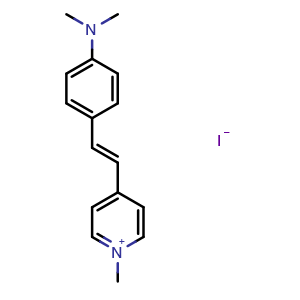 Chemical structure of (E)-4-(4-(Dimethylamino)styryl)-1-methylpyridin-1-ium (iodide) , CAS 68971-03-9, AChemBlock AD253100