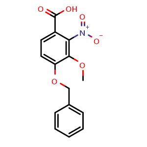 Chemical structure of 4-(Benzyloxy)-3-methoxy-2-nitrobenzoic acid , CAS 3584-32-5, AChemBlock AD253123