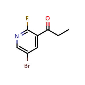 Chemical structure of 1-(5-bromo-2-fluoropyridin-3-yl)propan-1-one , CAS 2005430-91-9, AChemBlock AD253136