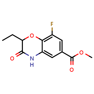 Chemical structure of Methyl 2-Ethyl-8-fluoro-3-oxo-3,4-dihydro-2H-benzo[b][1,4]oxazine-6-carboxylate , AChemBlock AD253156