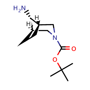 Chemical structure of tert-Butyl (1R,5S,8R)-8-amino-3-azabicyclo[3.2.1]octane-3-carboxylate , AChemBlock AD253173