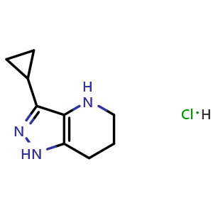Chemical structure of 3-Cyclopropyl-4,5,6,7-tetrahydro-1H-pyrazolo[4,3-b]pyridine hydrochloride , CAS 2438803-50-8, AChemBlock AD253175