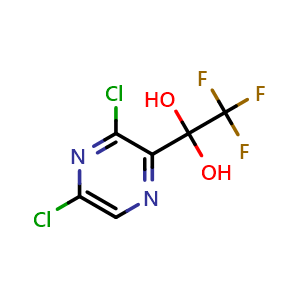 Chemical structure of 1-(3,5-Dichloro-2-pyrazinyl)-2,2,2-trifluoroethane-1,1-diol , AChemBlock AD253184