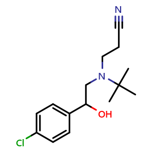 Chemical structure of 3-(tert-Butyl(2-(4-chlorophenyl)-2-hydroxyethyl)amino)propanenitrile , CAS 3031805-39-4, AChemBlock AD253187