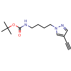Chemical structure of tert-Butyl (4-(4-ethynyl-1H-pyrazol-1-yl)butyl)carbamate , CAS 3026715-63-6, AChemBlock AD253193