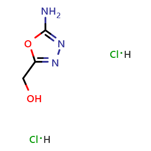 Chemical structure of (5-Amino-1,3,4-oxadiazol-2-yl)methanol dihydrochloride , CAS 3029270-03-6, AChemBlock AD253197