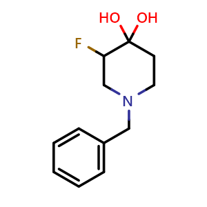 Chemical structure of 1-benzyl-3-fluoropiperidine-4,4-diol , AChemBlock AD253206