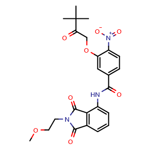 Chemical structure of 3-(3,3-Dimethyl-2-oxobutoxy)-N-[2-(2-methoxyethyl)-1,3-dioxo-2,3-dihydro-1H-isoindol-4-yl]-4-nitrobenzamide , AChemBlock AD253222