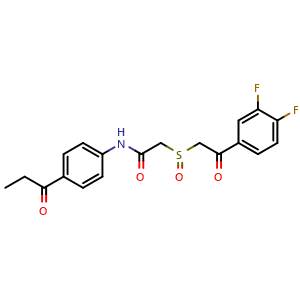 Chemical structure of 2-[2-(3,4-Difluorophenyl)-2-oxoethanesulfinyl]-N-(4-propanoylphenyl)acetamide , AChemBlock AD253223