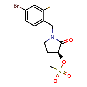 Chemical structure of (S)-1-(4-bromo-2-fluorobenzyl)-2-oxopyrrolidin-3-yl methanesulfonate , AChemBlock AD253236