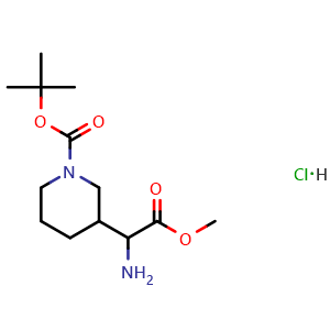 Chemical structure of tert-Butyl 3-((methoxycarbonyl)(amino)methyl)piperidine-1-carboxylate hydrochloride , AChemBlock AD253248