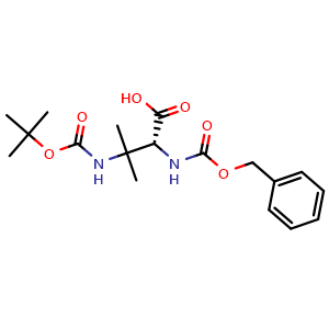 Chemical structure of (R)-2-((benzyloxycarbonyl)amino)-3-((tert-butoxycarbonyl)amino)-3-methylbutanoic acid , AChemBlock AD253254