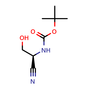 Chemical structure of (S)-tert-Butyl 1-cyano-2-hydroxyethylcarbamate , AChemBlock AD253259