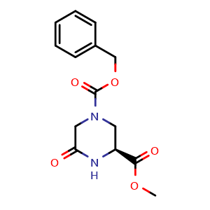 Chemical structure of (S)-1-benzyl 3-methyl 5-oxopiperazine-1,3-dicarboxylate , AChemBlock AD253261