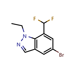 Chemical structure of 5-Bromo-7-(difluoromethyl)-1-ethyl-1H-indazole , AChemBlock AD253269