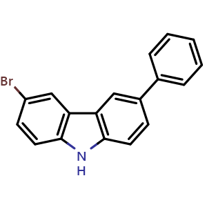 Chemical structure of 3-Bromo-6-phenyl-9H-carbazole , CAS 1303472-72-1, AChemBlock AD253272