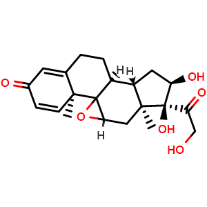 Chemical structure of (9,16b)-9,11-Epoxy-16,17,21-trihydroxypregna-1,4-diene-3,20-dione , CAS 215095-77-5, AChemBlock AD253275