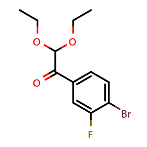Chemical structure of 1-(4-Bromo-3-fluorophenyl)-2,2-diethoxyethanone , CAS 1006875-90-6, AChemBlock AD253282