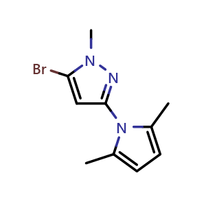Chemical structure of 5-Bromo-3-(2,5-dimethyl-1H-pyrrol-1-yl)-1-methyl-1H-pyrazole , CAS 89088-51-7, AChemBlock AD253346