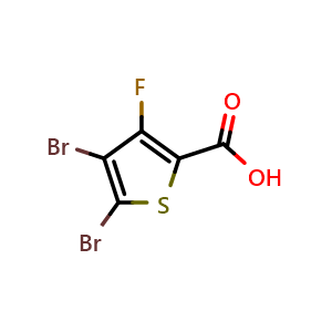 Chemical structure of 4,5-dibromo-3-fluorothiophene-2-carboxylicacid , CAS 1628447-64-2, AChemBlock AD253368