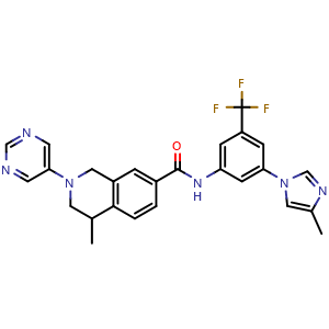 Chemical structure of 1,2,3,4-Tetrahydro-4-methyl-N-[3-(4-methyl-1H-imidazol-1-yl)-5-(trifluoromethyl)phenyl]-2-(5-pyrimidinyl)-7-isoquinolinecarboxamide , CAS 1912357-12-0, AChemBlock AD253372
