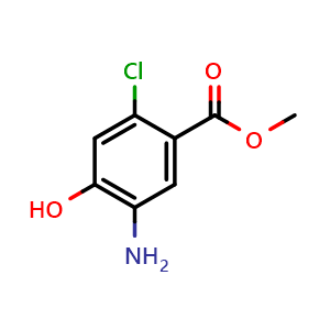 Chemical structure of Methyl 5-amino-2-chloro-4-hydroxybenzoate , CAS 2091307-55-8, AChemBlock AD253373