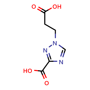 Chemical structure of 3-Carboxy-1H-1,2,4-triazole-1-propanoic acid , CAS 2173017-15-5, AChemBlock AD253376